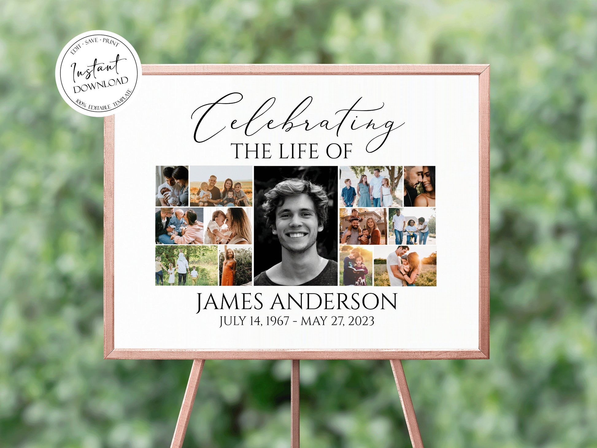 Celebration Of Life Multiple Photos Funeral Welcome Sign, Editable Simple Photo Collage Funeral Poster, Photo Collage Memorial Service Sign S1