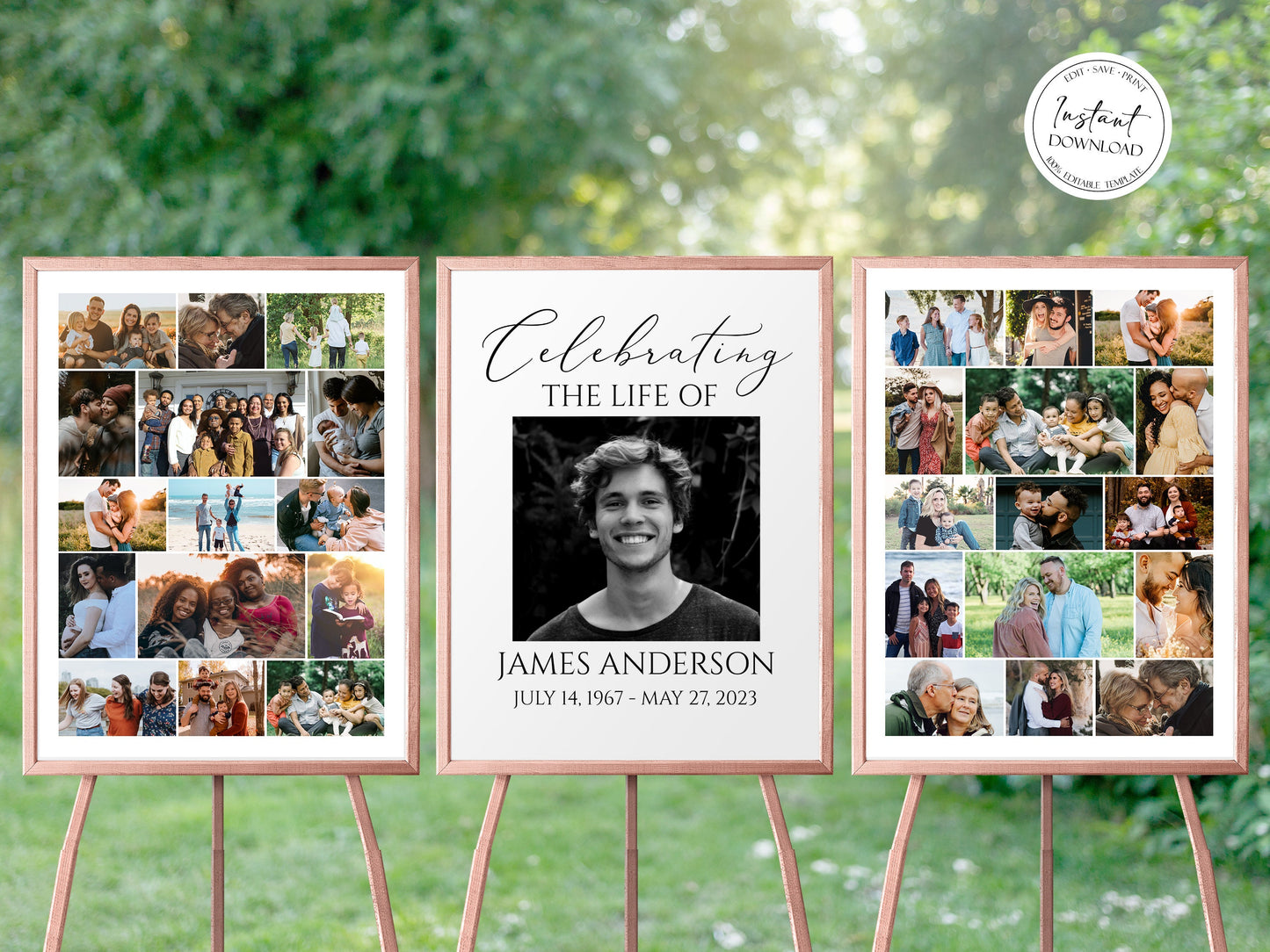 Celebration Of Life Funeral Poster, Editable Photo Collage Welcome Sign, Funeral Poster Photo Display Set, Photo Collage Memorial Service Sign