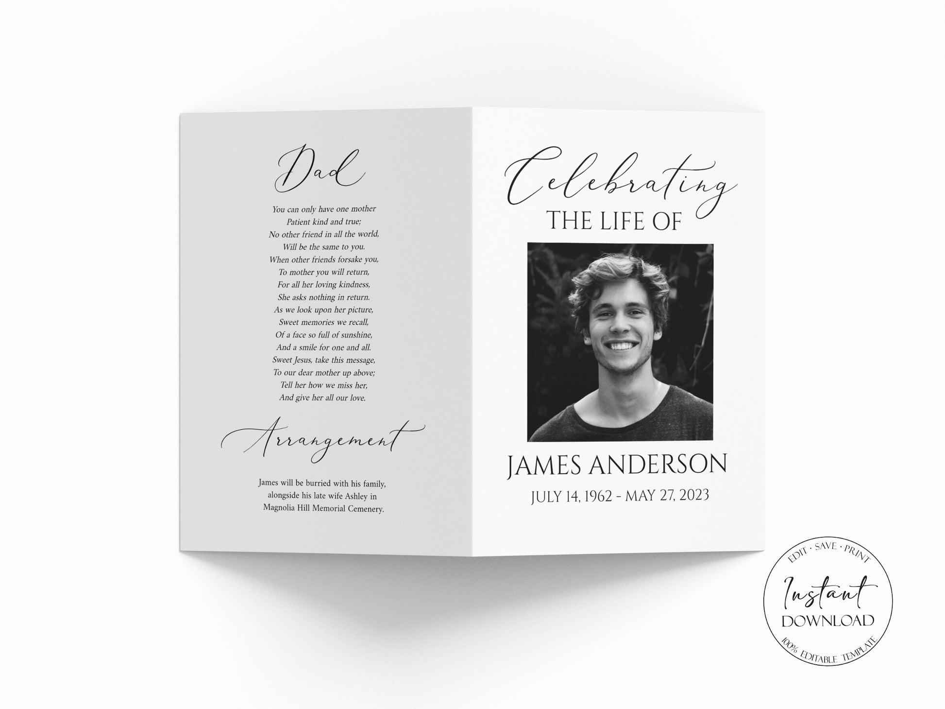 8 Page Funeral Program Template, Celebration of Life Funeral Program, Minimalist Funeral Memorial Program, Obituary Program Template S1