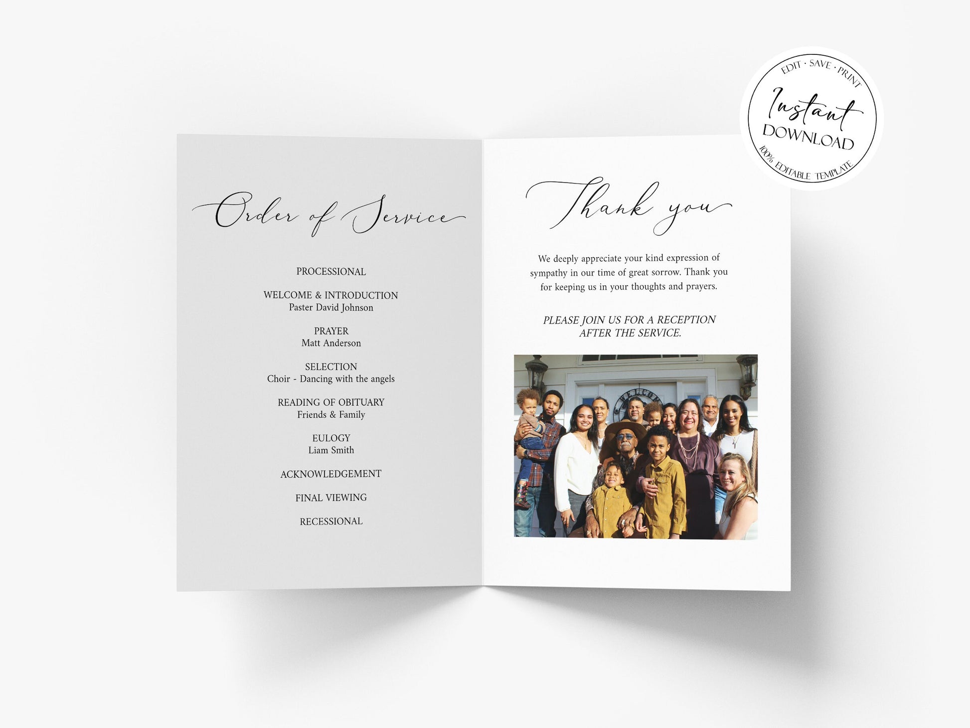 8 Page Funeral Program Template, Celebration of Life Funeral Program, Minimalist Funeral Memorial Program, Obituary Program Template S1