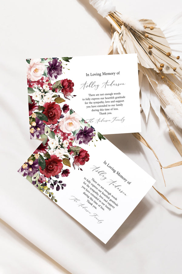 In Loving Memory Red Roses Funeral Thank You Card Template R1 ...