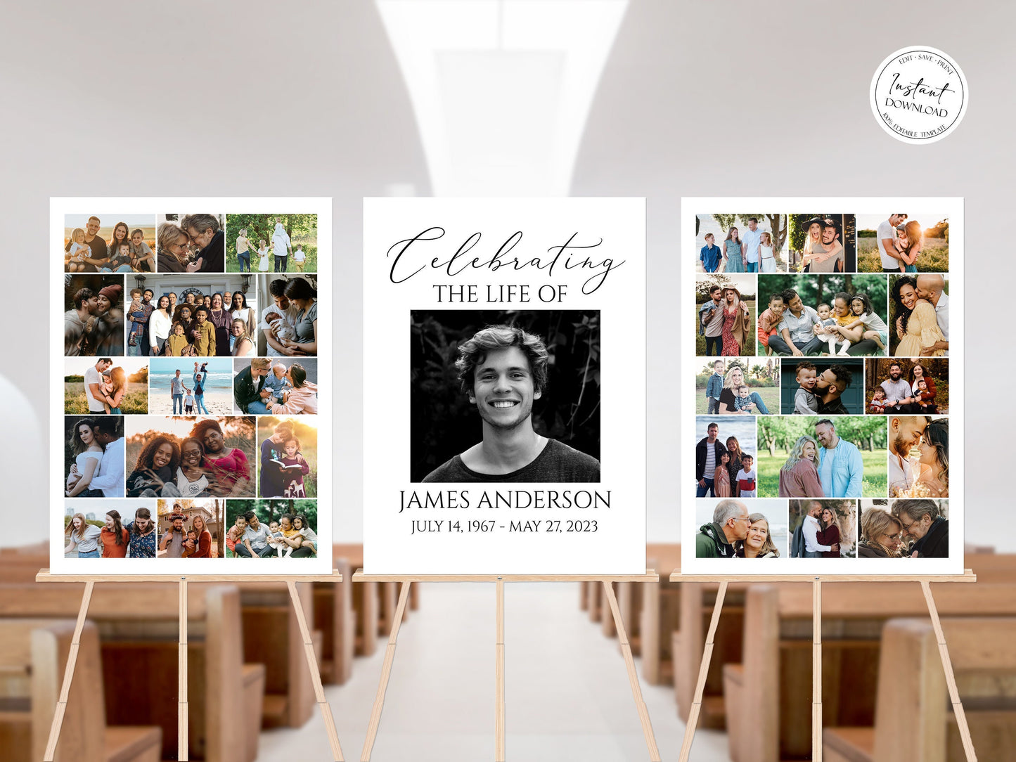 Celebration Of Life Funeral Poster, Editable Photo Collage Welcome Sign, Funeral Poster Photo Display Set, Photo Collage Memorial Service Sign