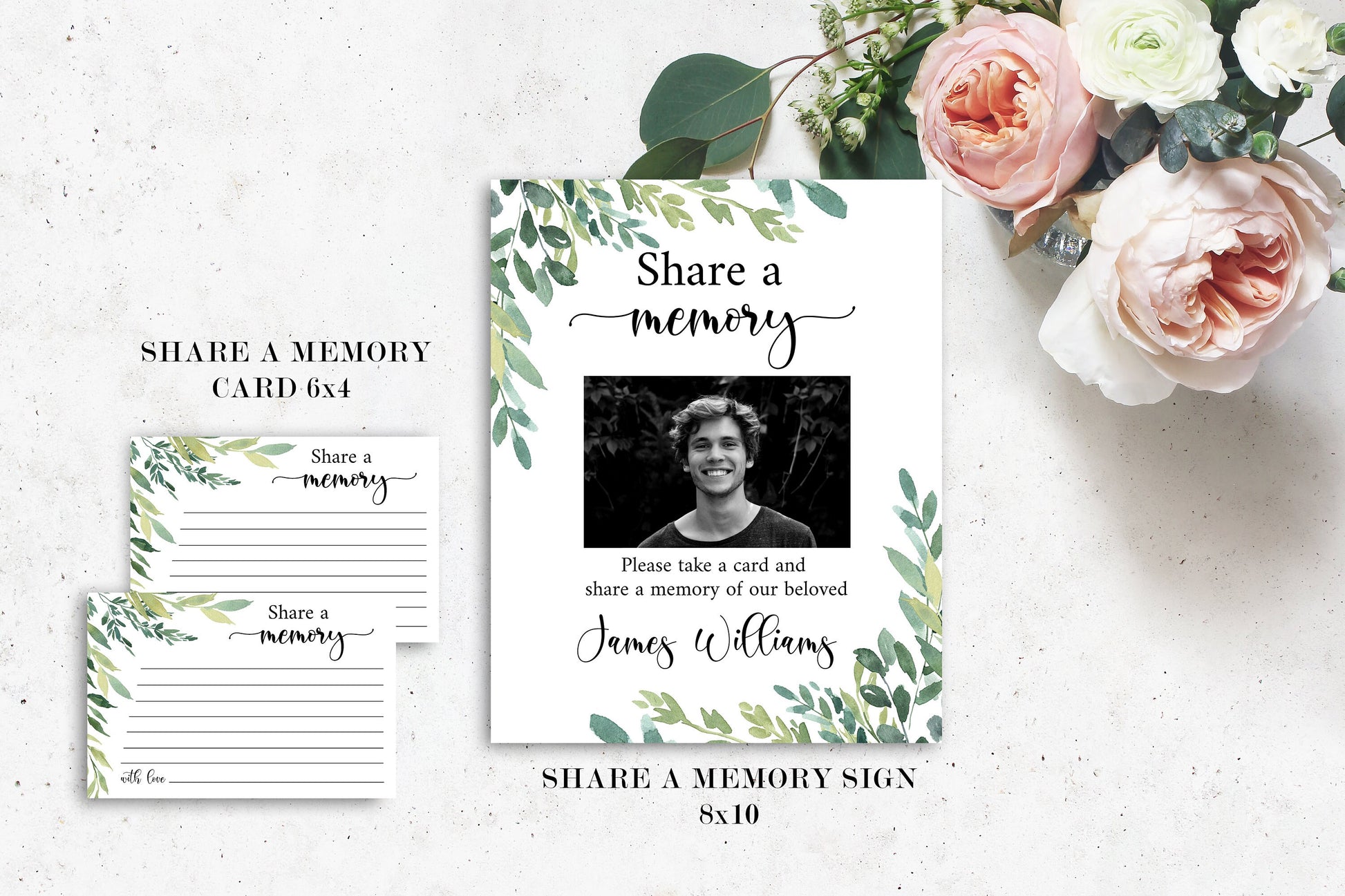 Celebration of Life Watercolor Greenery Funeral Bundle, Memorial Package, Celebration of Life Templates, In Loving Memory Suite Greenery Funeral Bundle Greenery Funeral G2