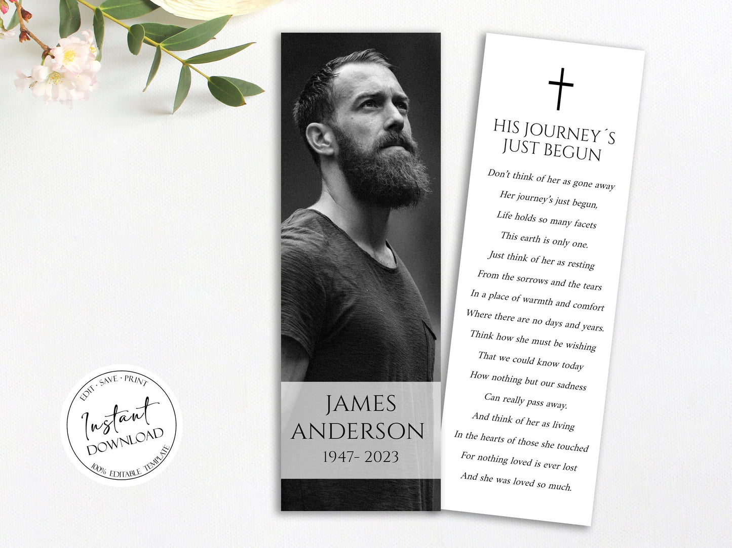 Celebration of Life Simple Elegant Funeral Bookmark Template S1