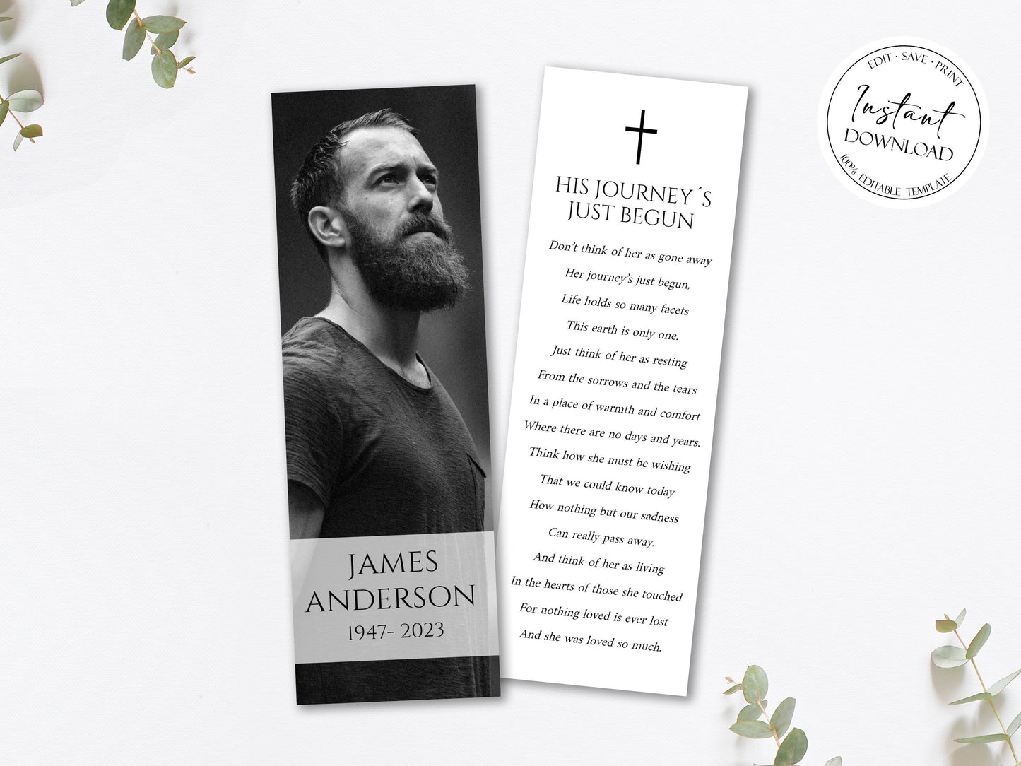 Celebration of Life Simple Elegant Funeral Bookmark Template S1