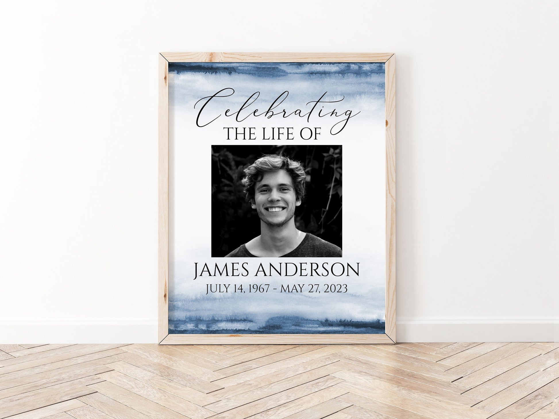 Celebration Of Life Blue Watercolor Baby Funeral Welcome Sign, Ocean Blue Funeral Welcome Sign, Boy Funeral Poster, Child Memorial Sign B4