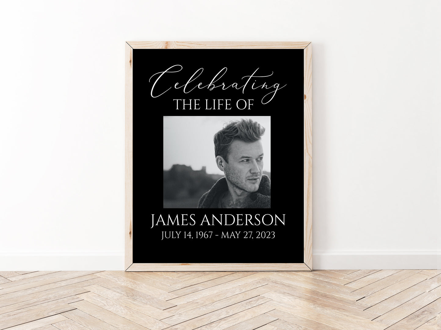 Celebration Of Life Minimalist Elegant Black Funeral Welcome Sign Template, In Loving Memory Welcome Sign, Black Memorial Sign, Black Funeral Poster B7