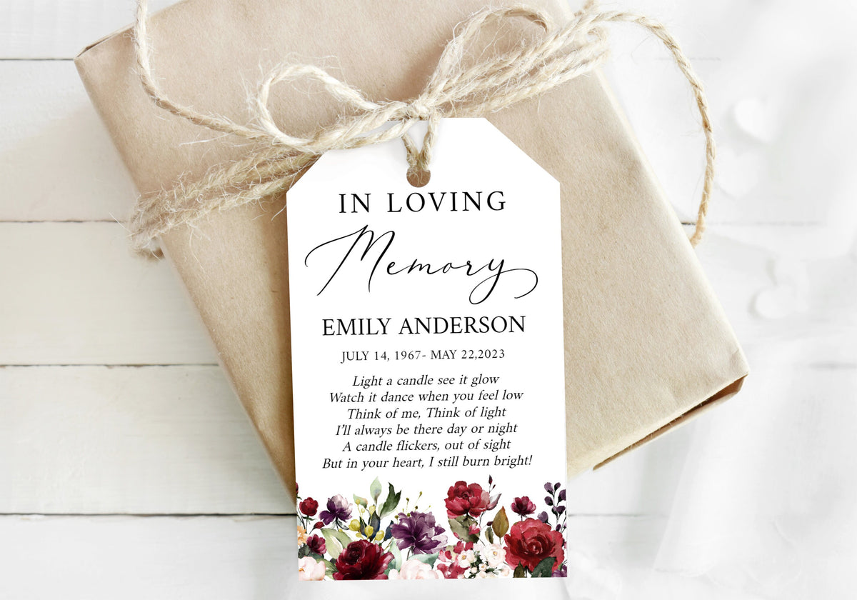 In Loving Memory Red Roses Funeral Favor Tag Template R1 ...
