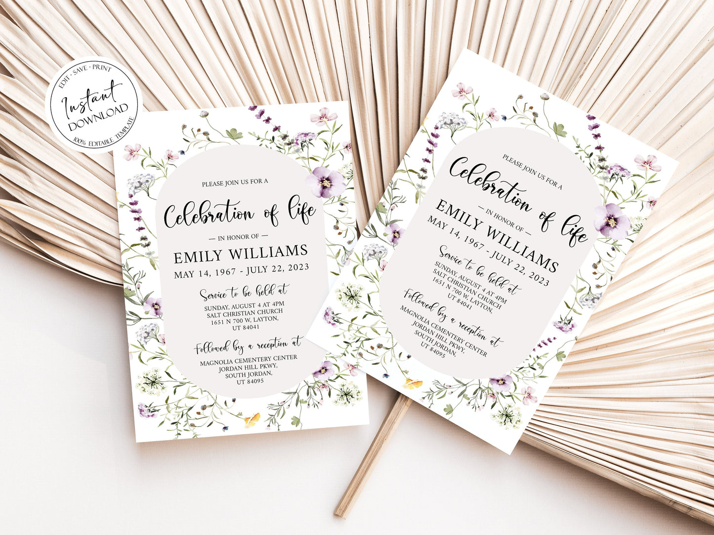 Celebration of life Invitation, Garden Flower Funeral Invitation, Wildflower Funeral Announcement, Wildflower Memorial Service Invite Meadow Funeral Invitation