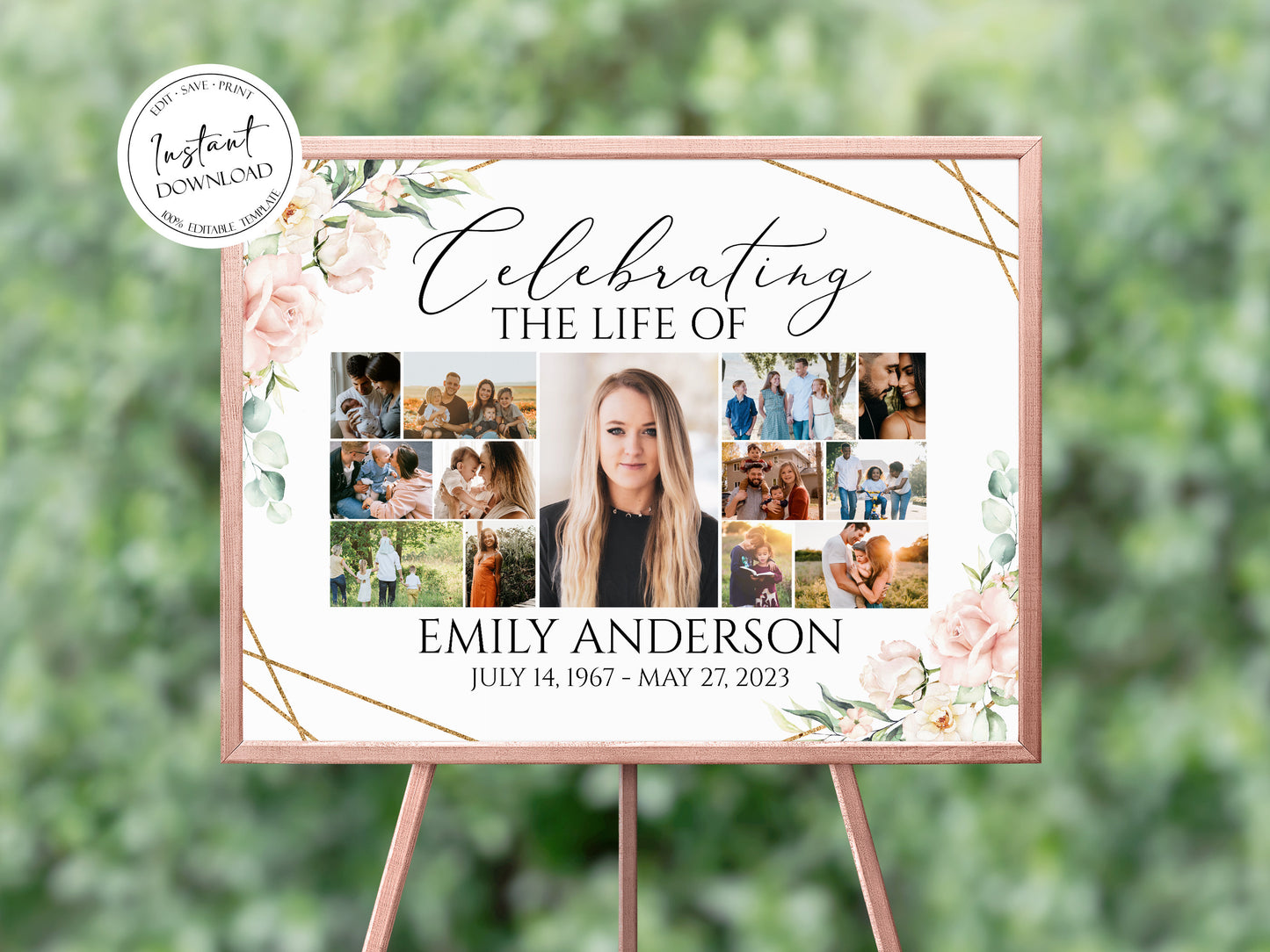 Celebration Of Life Multiple Photos Funeral Welcome Sign Blush Pink Photo Collage Funeral Poster Pink Roses Collage Memorial Service Sign P4