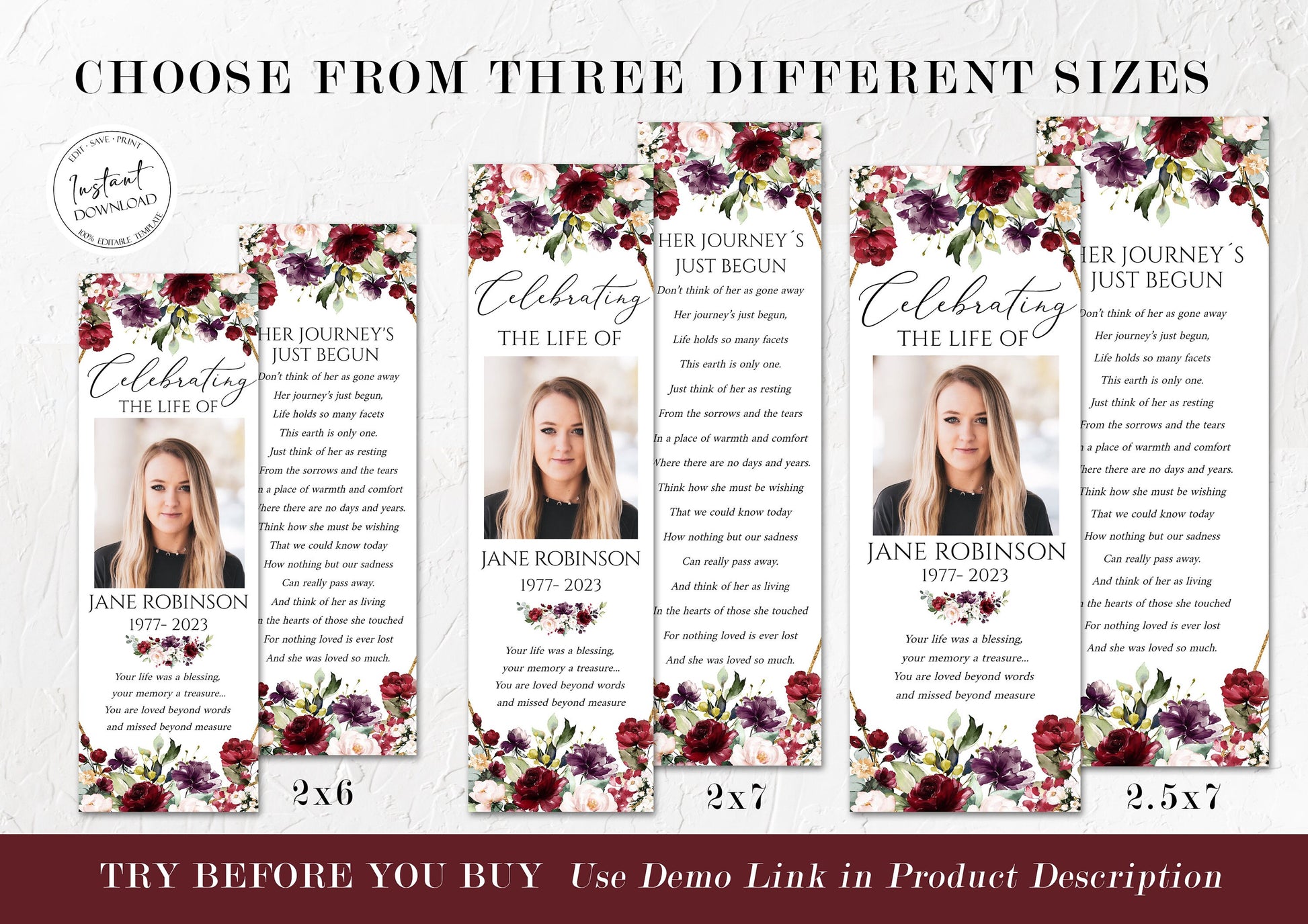 Red Roses Funeral Bookmark Template, Red Roses Funeral Keepsake Cards, Red Roses Memorial Bookmark, Obituary Bookmark, Keepsake Cards R1