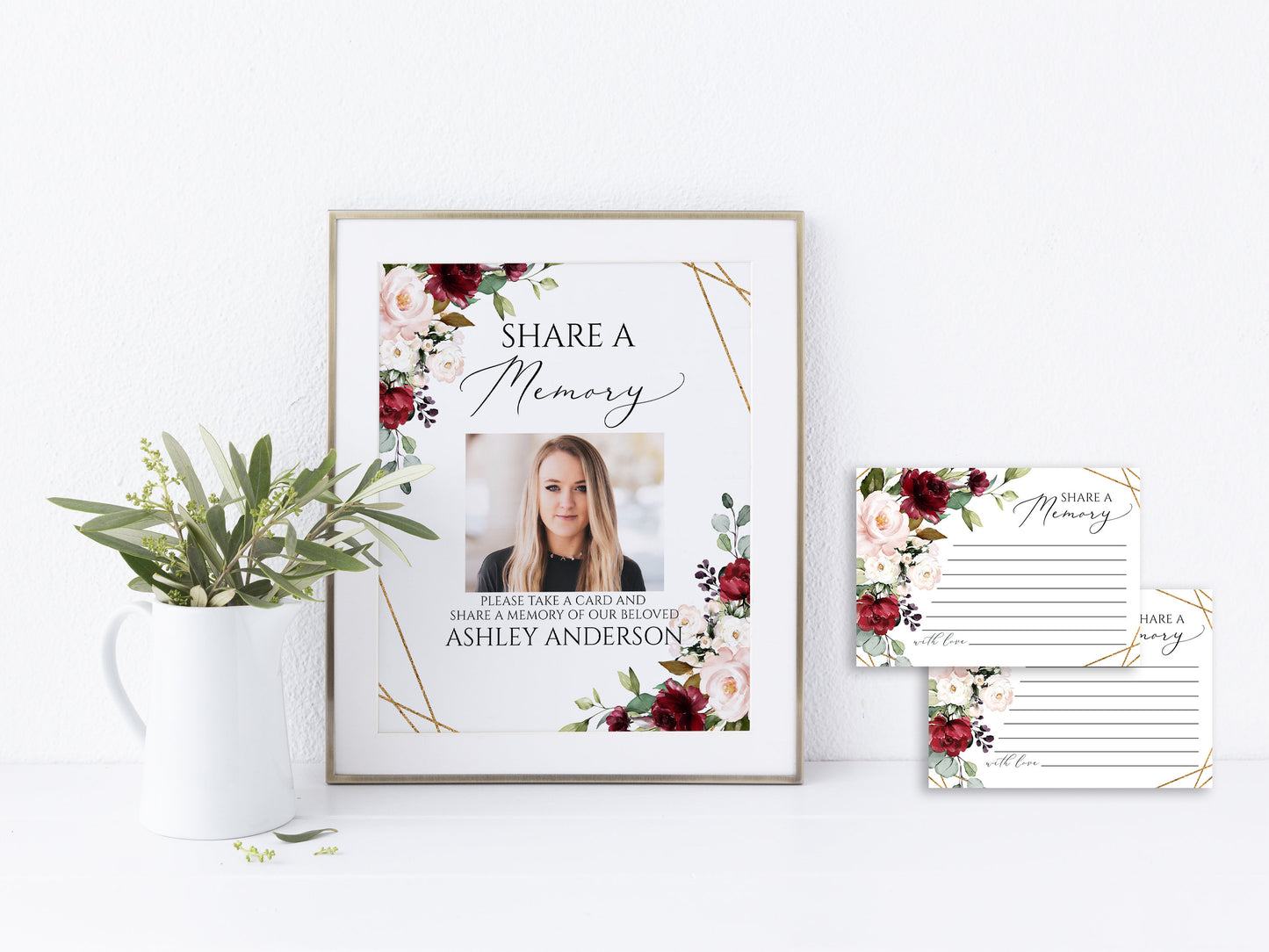 Red Roses Share a Memory Funeral Sign Share a Memory Card, Roses Funeral Memory Card, Editable Red Roses Funeral Share a Memory Template R1