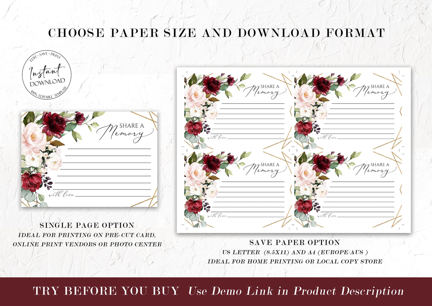 Red Roses Share a Memory Funeral Sign Share a Memory Card, Roses Funeral Memory Card, Editable Red Roses Funeral Share a Memory Template R1