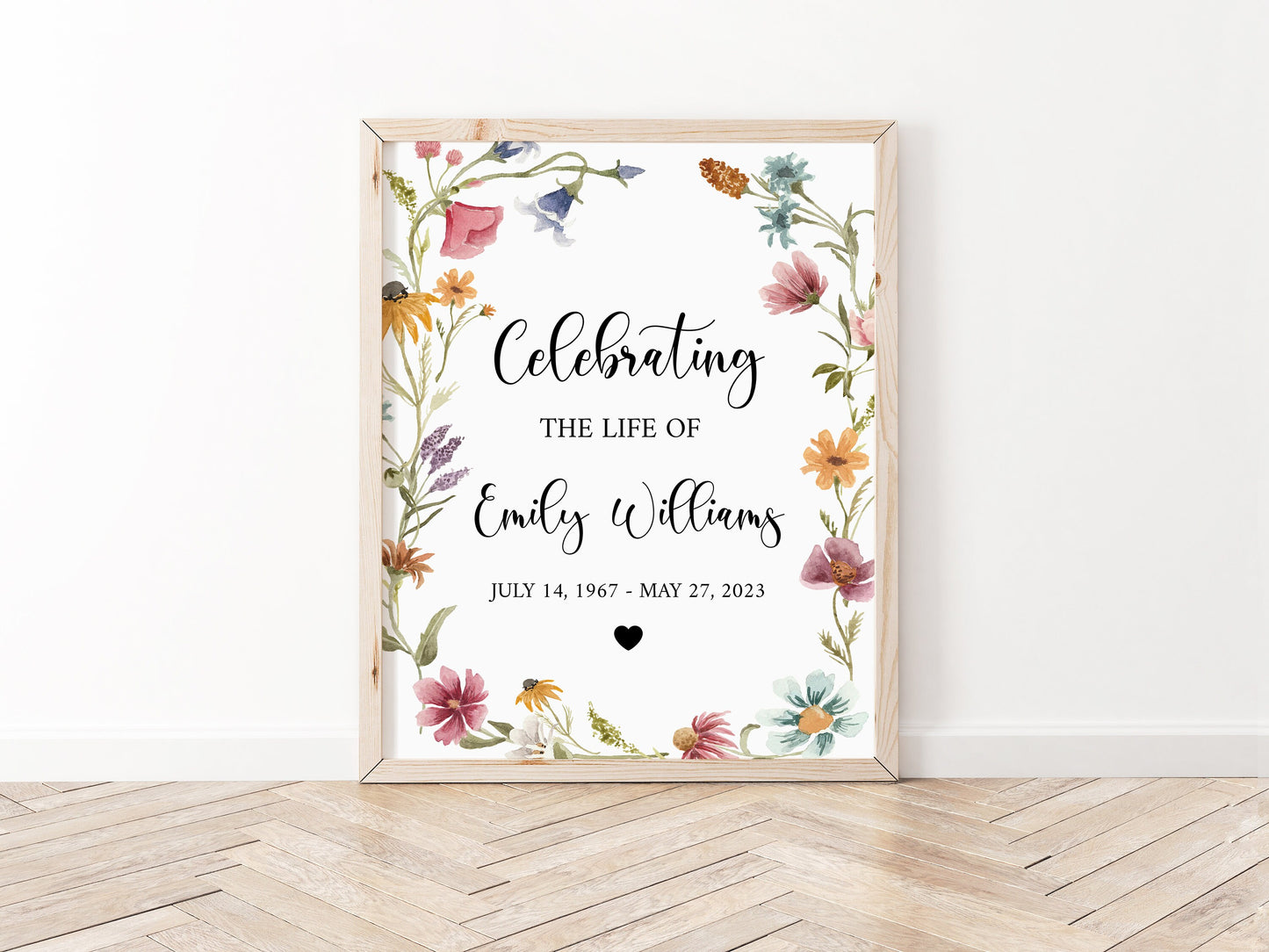 Celebration Of Life Red Greenery Wildflower Meadow Funeral Welcome Sign Template, In Loving Memory Welcome Sign, Wildflower Meadow Memorial Sign