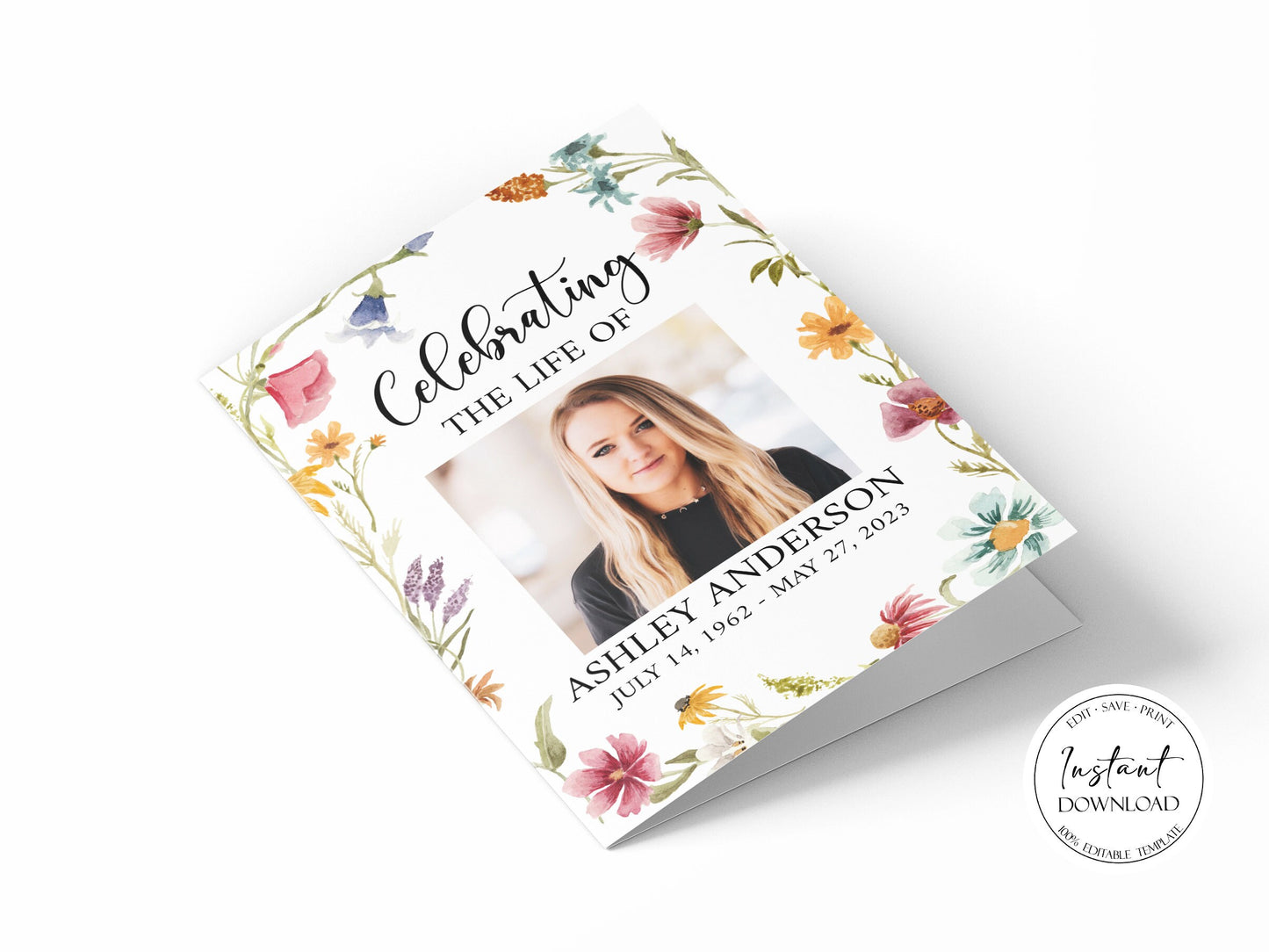 Celebration of life Red Greenery Wildflower Meadow Funeral Program Template , Wildflower Funeral Program Template, Wildflower Memorial Program 