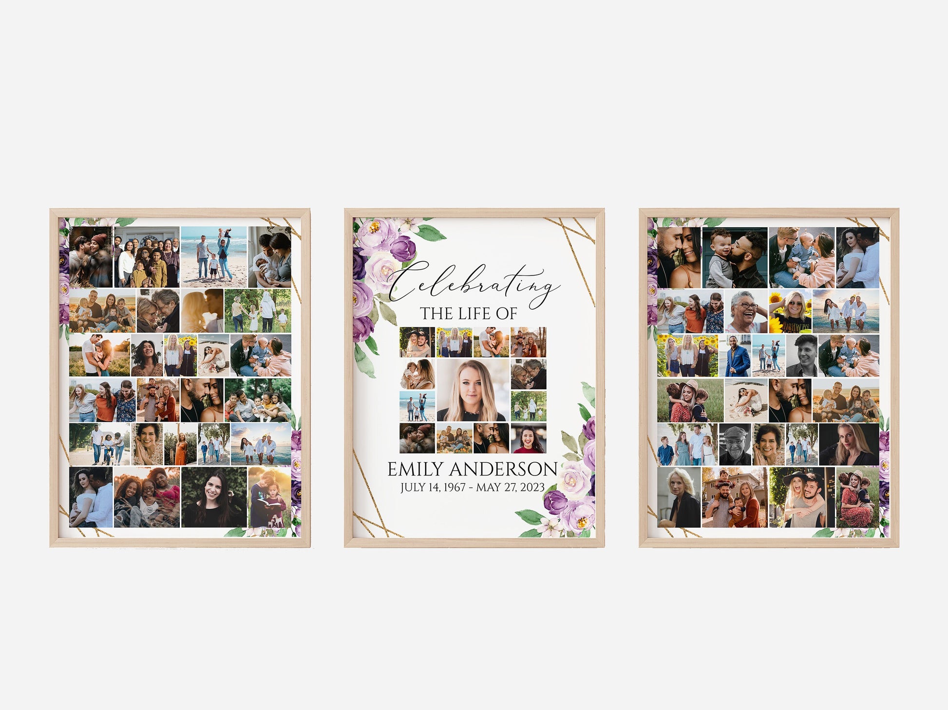 Celebration Of Life Funeral Poster, Editable Purple Photo Collage Funeral Sign, Photo Memorial Sign, Funeral Poster Photo Display Set P1