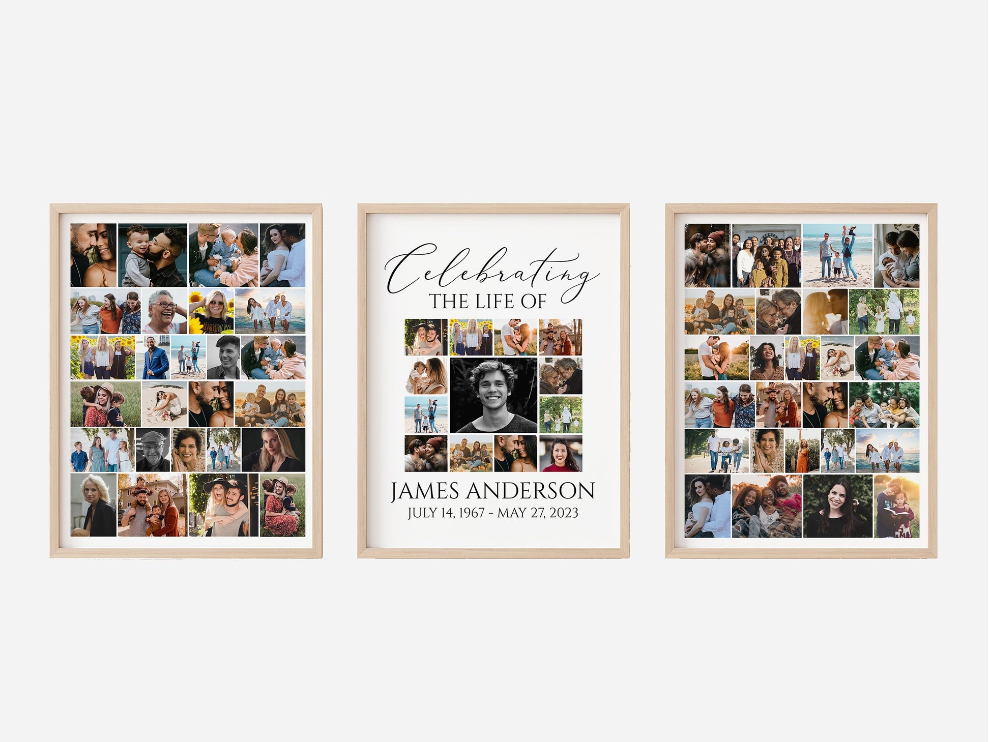 Celebration Of Life Funeral Poster Editable Simple Photo Collage Funeral Sign Simple Photo Memorial Sign Funeral Poster Photo Display Set S1