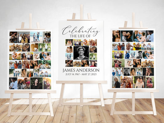 Celebration Of Life Funeral Poster Editable Simple Photo Collage Funeral Sign Simple Photo Memorial Sign Funeral Poster Photo Display Set S1