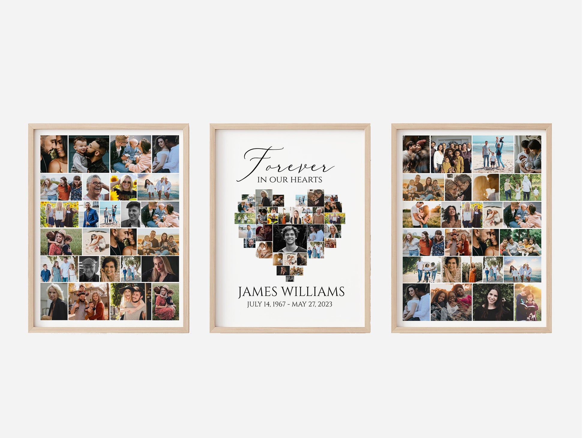 Celebration Of Life Funeral Poster, Editable Heart Photo Collage Funeral Sign, Forever in our Hearts Simple Memorial Photo Display Set S1