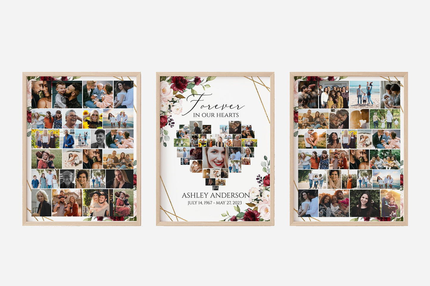 Red Roses Photo Collage Funeral Welcome Sign Set Forever in our Hearts R1