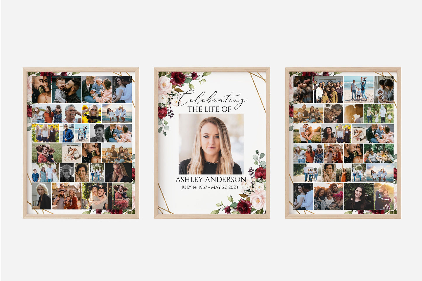 Celebration Of Life Funeral Poster Red Roses Photo Collage Funeral Welcome Sign Photo Memorial Sign Funeral Poster Photo Display Set R1