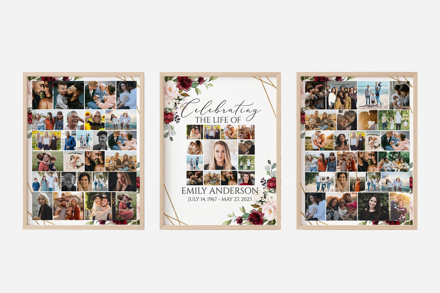 Celebration Of Life Funeral Poster, Editable Red Roses Photo Collage Funeral Sign, Photo Memorial Sign, Funeral Poster Photo Display Set R1