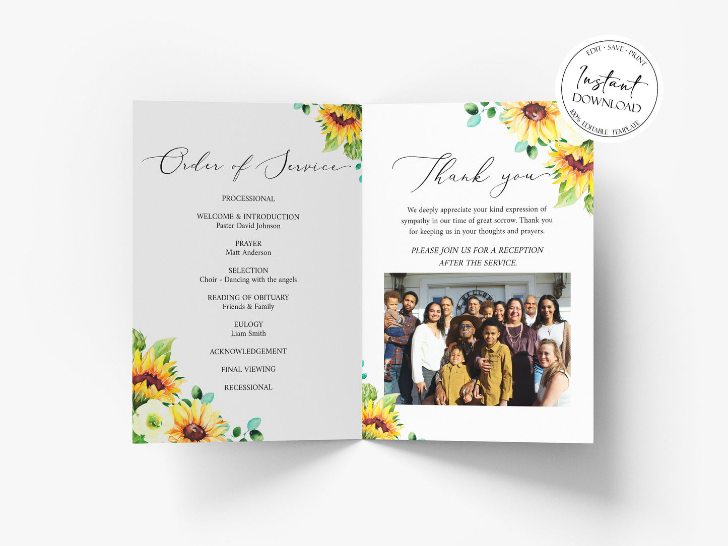 8 Page Sunflower Celebration of Life Funeral Program Template, Celebration of Life Program Yellow Floral Memorial Program Obituary Program Sunflower Funeral Mass Program