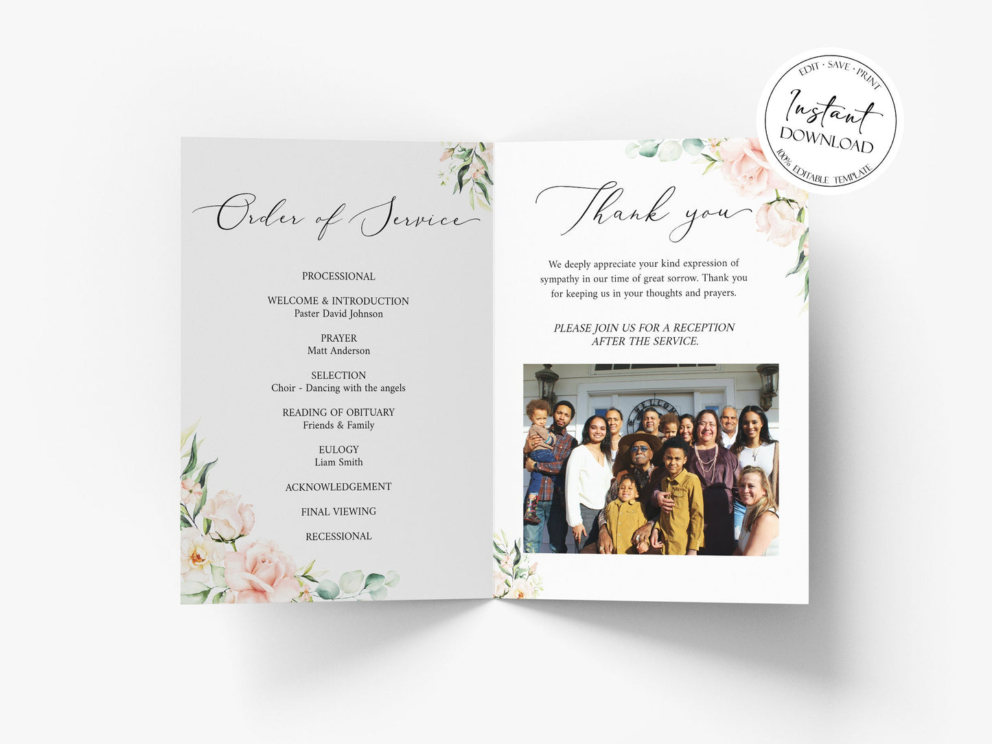 Blush Pink Roses 8 Page Funeral Program Template, Celebration of Life Program, Memorial Program, Obituary Program, Funeral Mass Program P4