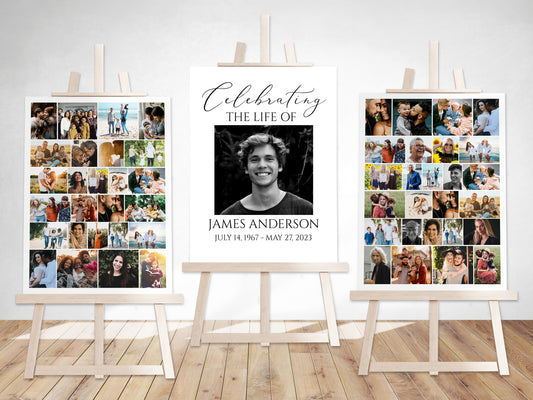 Celebration Of Life Funeral Poster, Editable Photo Collage Welcome Sign, Funeral Poster Photo Display Set, Photo Collage Memorial Service Sign