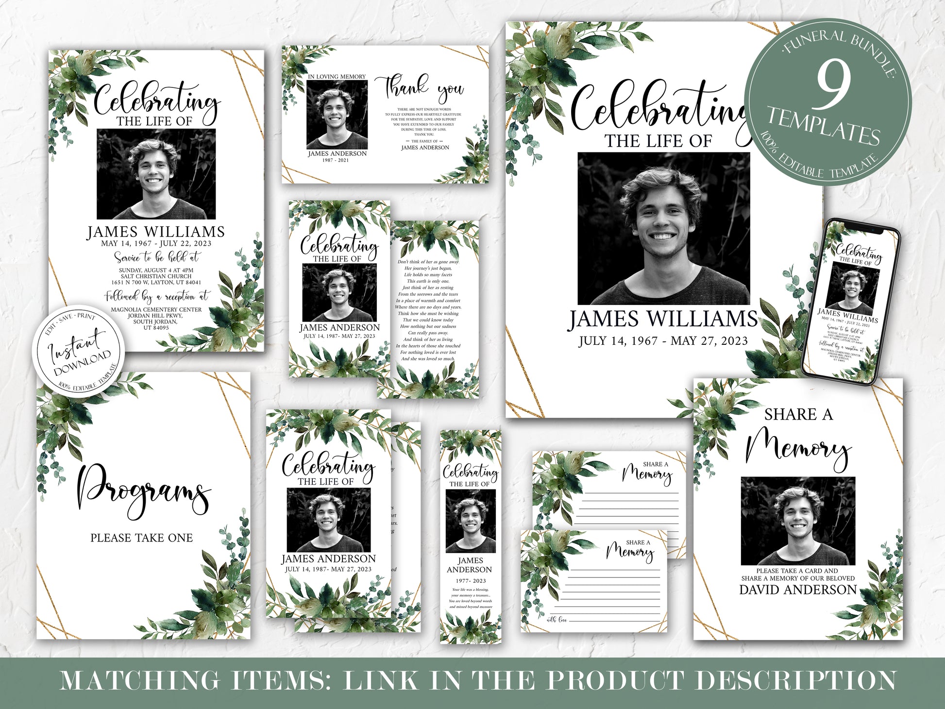 Celebration of life Greenery Funeral Guest Book Template, Printable Greenery Watercolor Remembrance Memorial Guest Book Condolence Book, Instant Download