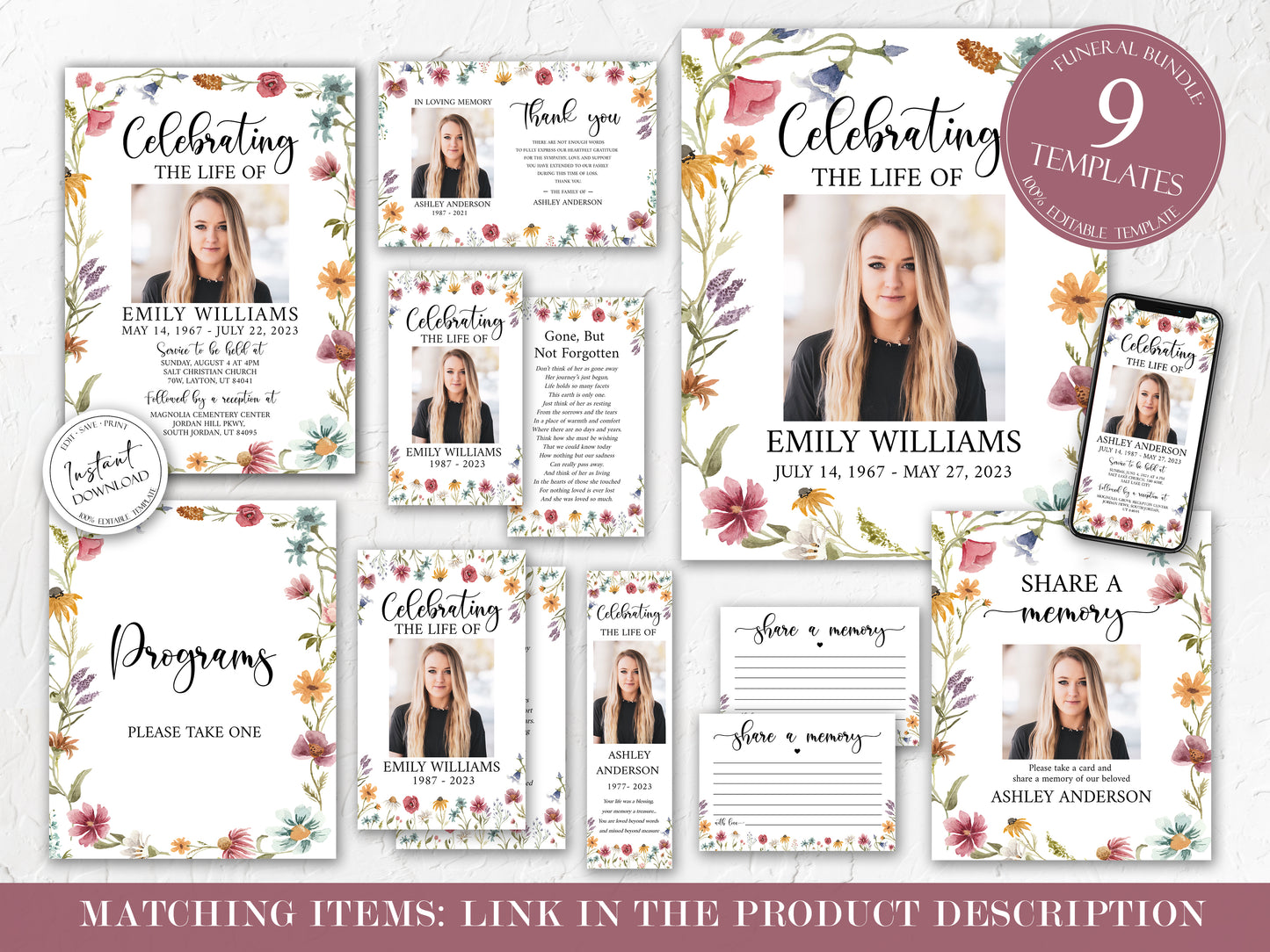 Celebration of life Red Greenery Wildflower Meadow Funeral Program Template , Wildflower Funeral Program Template, Wildflower Memorial Program 