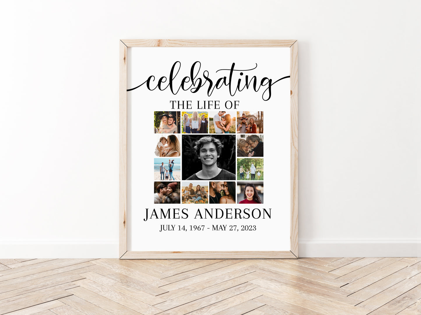 Celebration Of Life Simple Elegant Photo Collage Funeral Welcome Sign S2