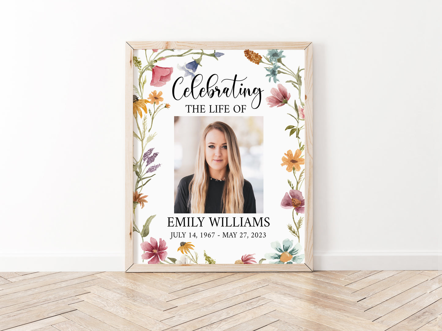 Celebration Of Life Red Greenery Wildflower Meadow Funeral Welcome Sign Template, In Loving Memory Welcome Sign, Wildflower Meadow Memorial Sign