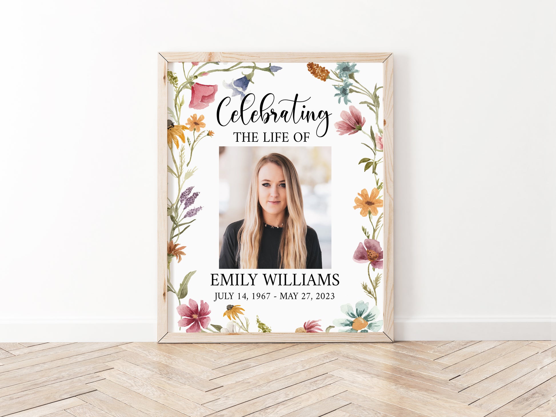 Celebration Of Life Red Greenery Wildflower Meadow Funeral Welcome Sign Template, In Loving Memory Welcome Sign, Wildflower Meadow Memorial Sign