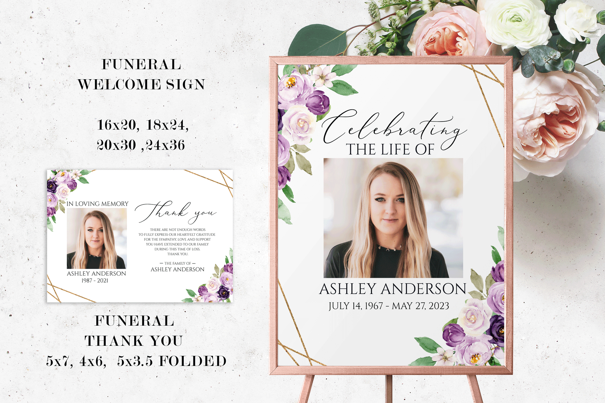 Editable Funeral Bundle, Memorial Package, Celebration of Life Package, In Loving Memory Suite, Funeral Templates Bundle, Purple Funeral Set P1