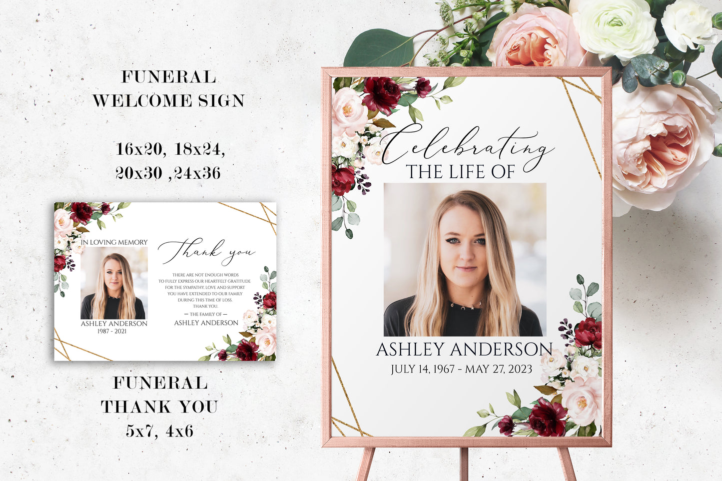 Celebration of Life Red Roses Funeral Templates Bundle R1