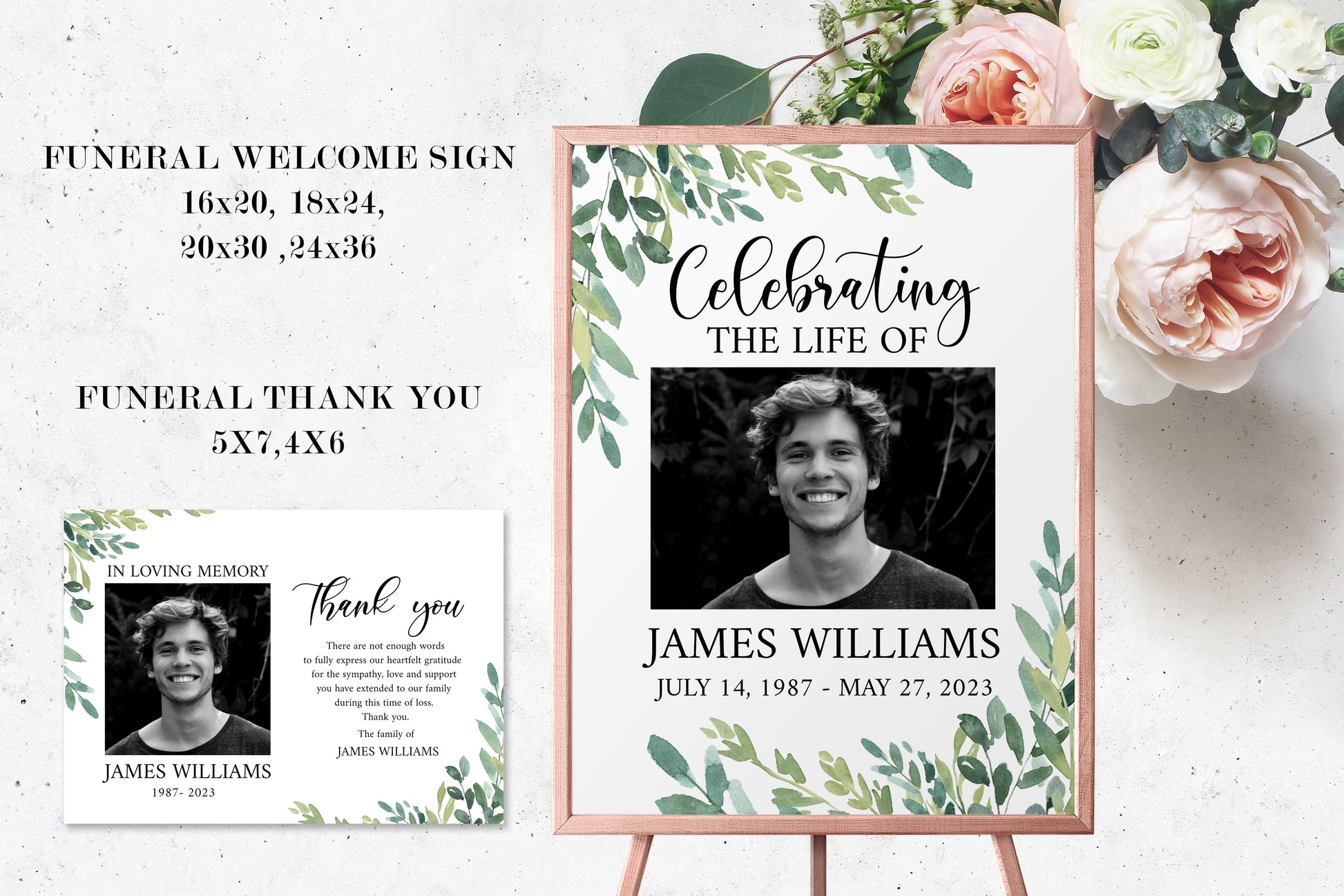 Celebration of Life Watercolor Greenery Funeral Bundle, Memorial Package, Celebration of Life Templates, In Loving Memory Suite Greenery Funeral Bundle Greenery Funeral G2