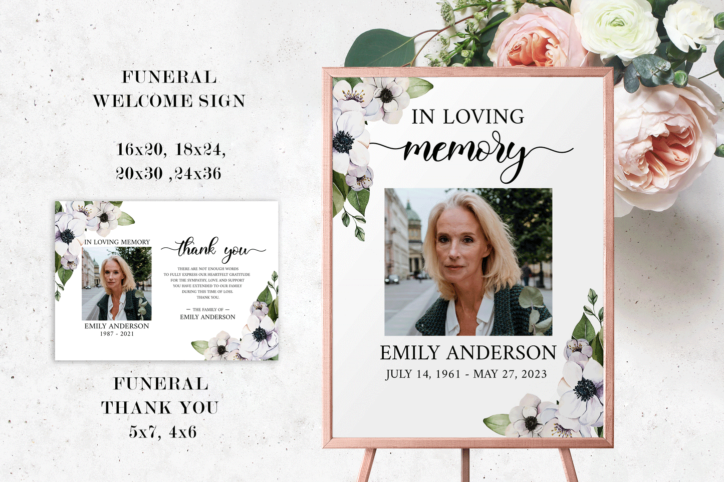 In Loving Memory Purple Floral Greenery Funeral Bundle Set Templates, Memorial Package, Celebration of Life Package, Purple Floral Funeral Set P3